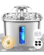 Veken 3,2 L Edelstahl Katzenbrunnen – Automatischer Trinkbrunnen mit Ultra-leiser Pumpe