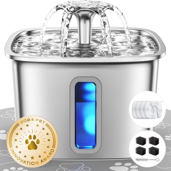 Veken 3,2 L Edelstahl Katzenbrunnen – Automatischer Trinkbrunnen mit Ultra-leiser Pumpe