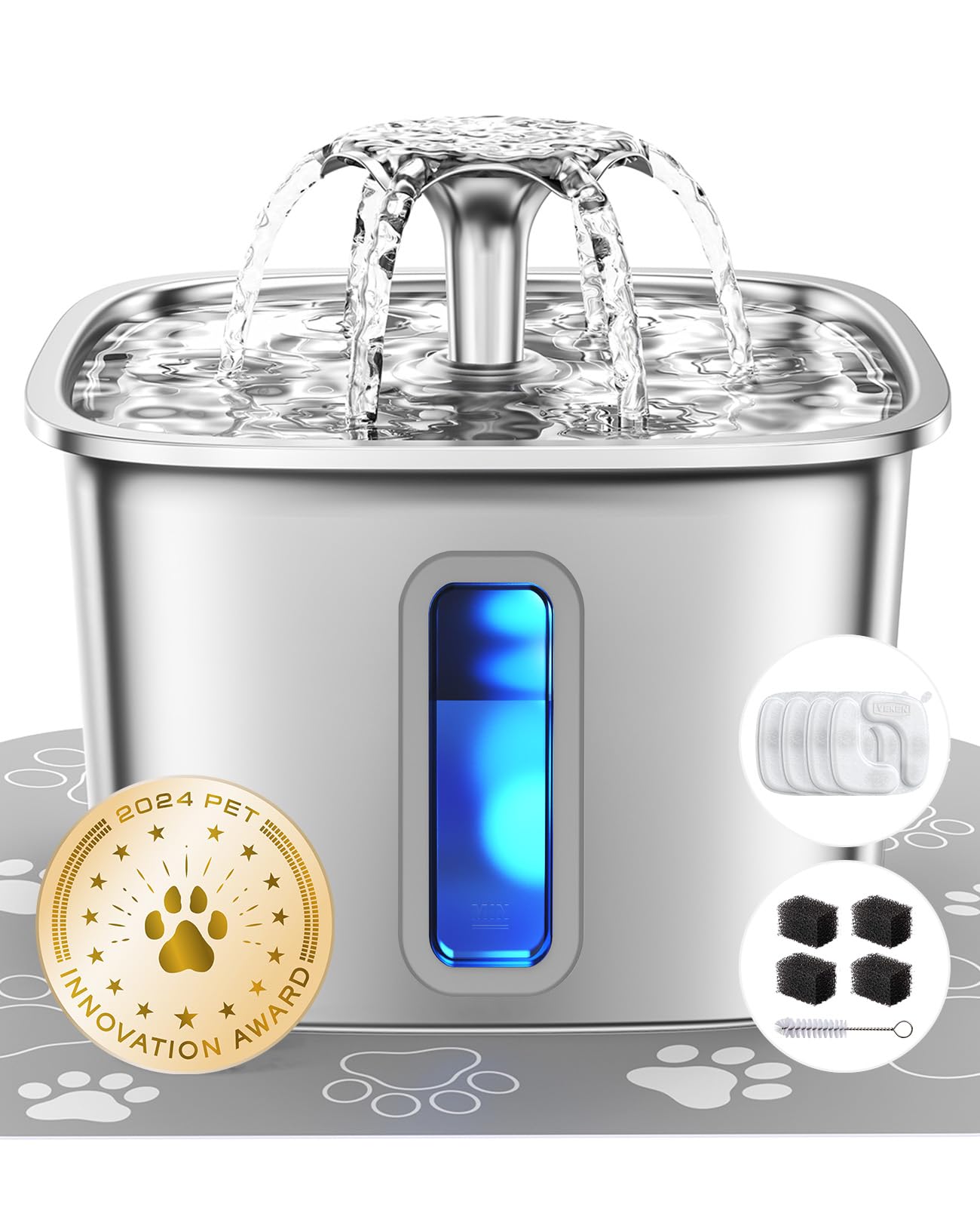 Veken 3,2 L Edelstahl Katzenbrunnen – Automatischer Trinkbrunnen mit Ultra-leiser Pumpe