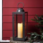 Lights4fun Metalllaterne 46 cm mit LED-Kerze & Timer – Wetterfest für Innen & Aussen – Bild 2