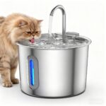 JLVDXN Edelstahl Katzenbrunnen 2,2L mit LED & 2 Filtern – Ultraleise Trinkbrunnen für Katzen – Bild 9