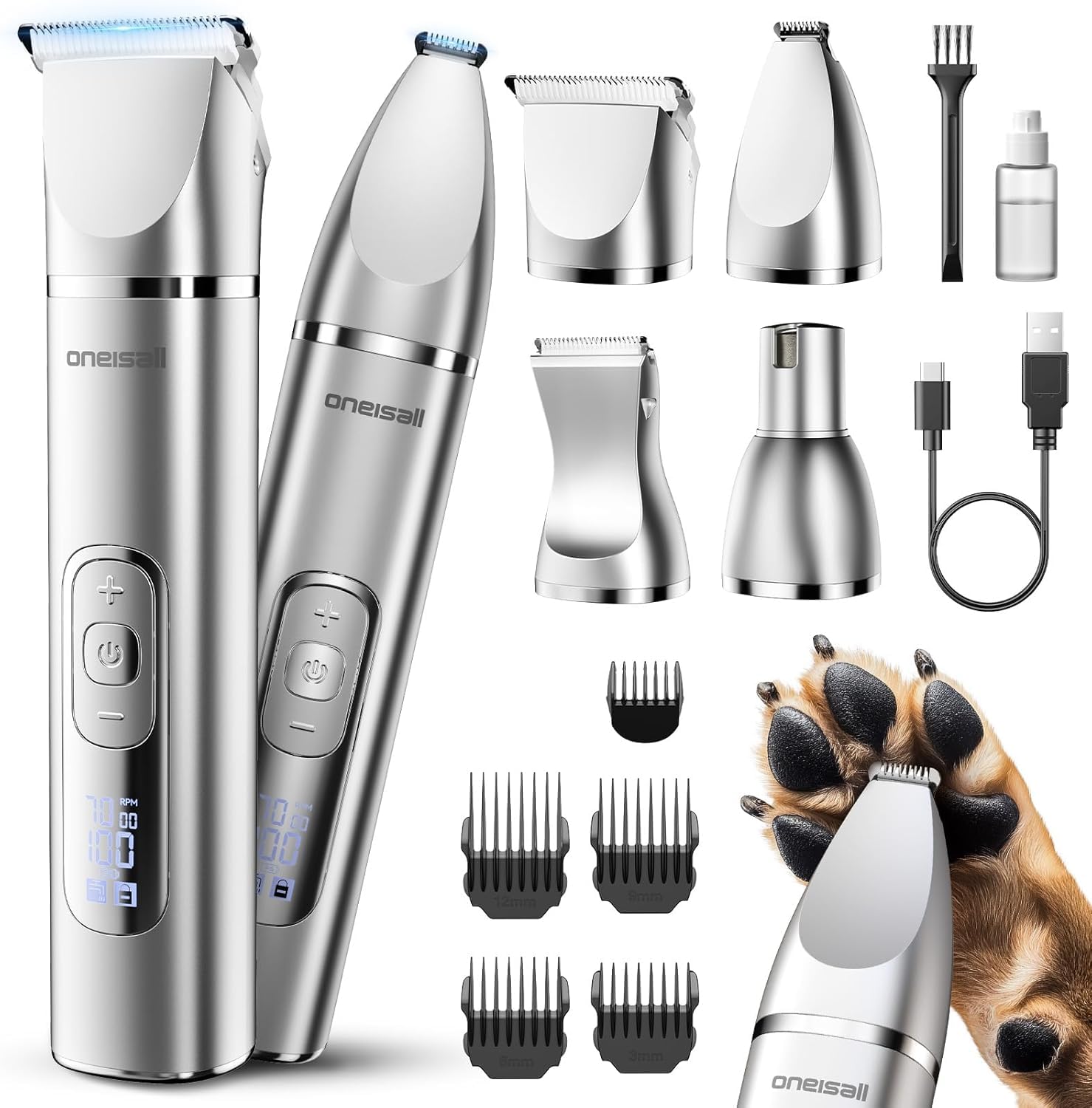 oneisall 4in1 Hundeschermaschine Set – Professionelles Trimmen für Körper, Pfoten & Nägel