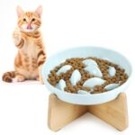 HAPPY HACHI Keramik Anti-Schling Katzennapf Erhöht – Slow Feeder mit Rutschfest für Katzen