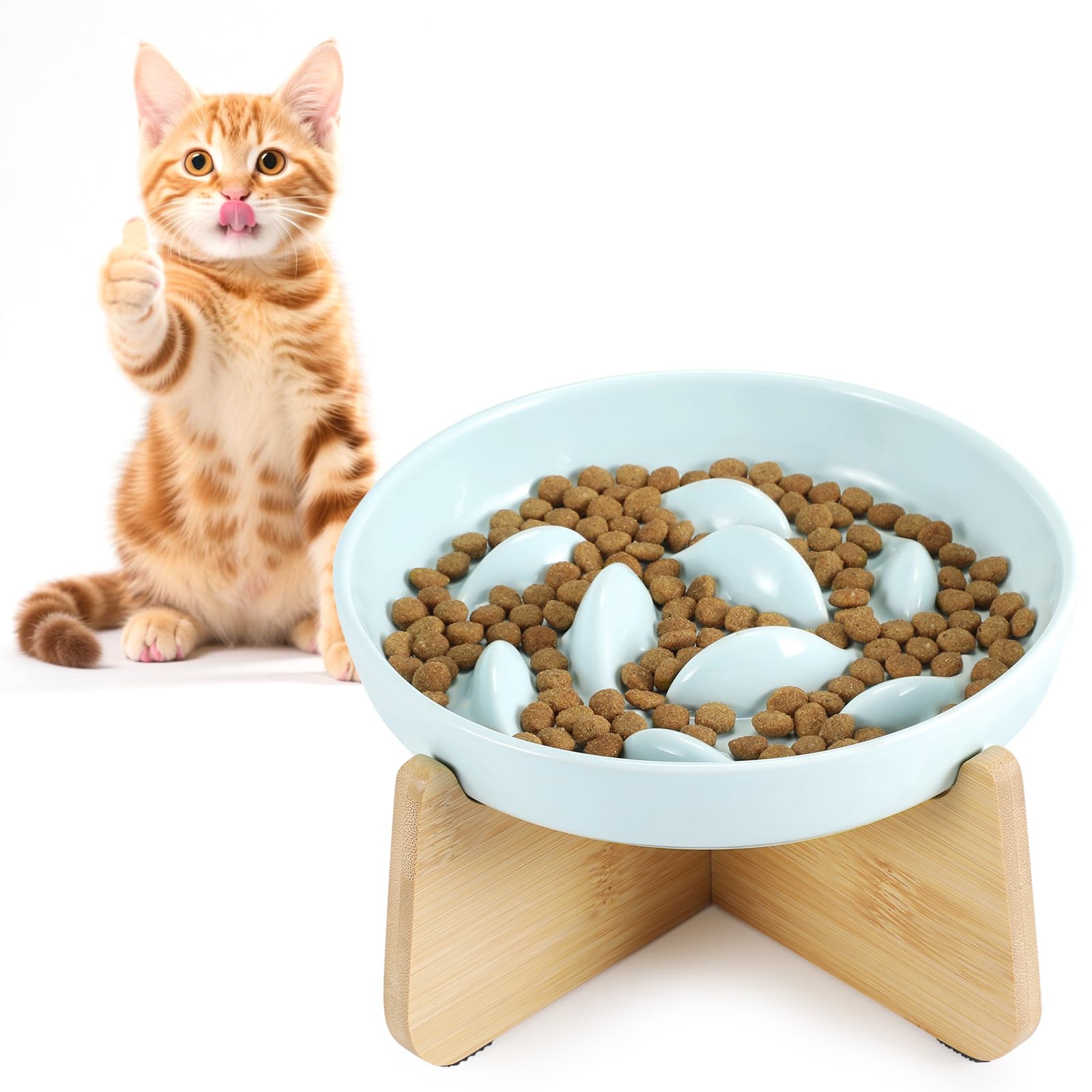 HAPPY HACHI Keramik Anti-Schling Katzennapf Erhöht – Slow Feeder mit Rutschfest für Katzen
