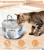 UPAWPIA 3.2L Katzenbrunnen Edelstahl mit 8 Filtern – Ultra leise Trinkbrunnen für Katzen – Bild 3