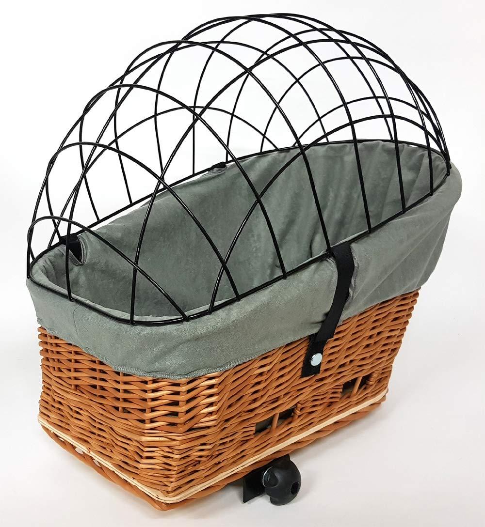 Tigana Hundefahrradkorb XL aus Weide – Sicherer Transport mit Metallgitter & Kissen