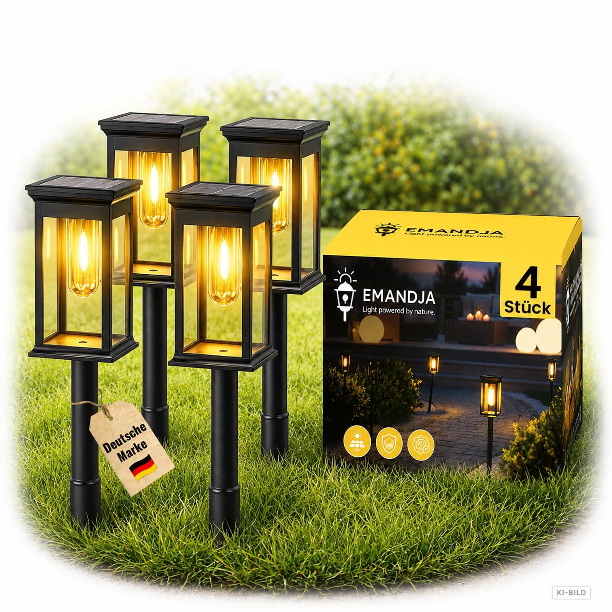 EMANDJA 4er Set Solarlampen für Garten – 8-12h Leuchtdauer, IP65 Wetterfest, Warmweiss