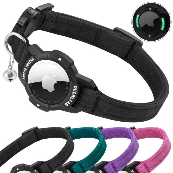 AirTag Katzenhalsband mit leuchtender Halterung – Sicherheitshalsband für Katzen & Welpen
