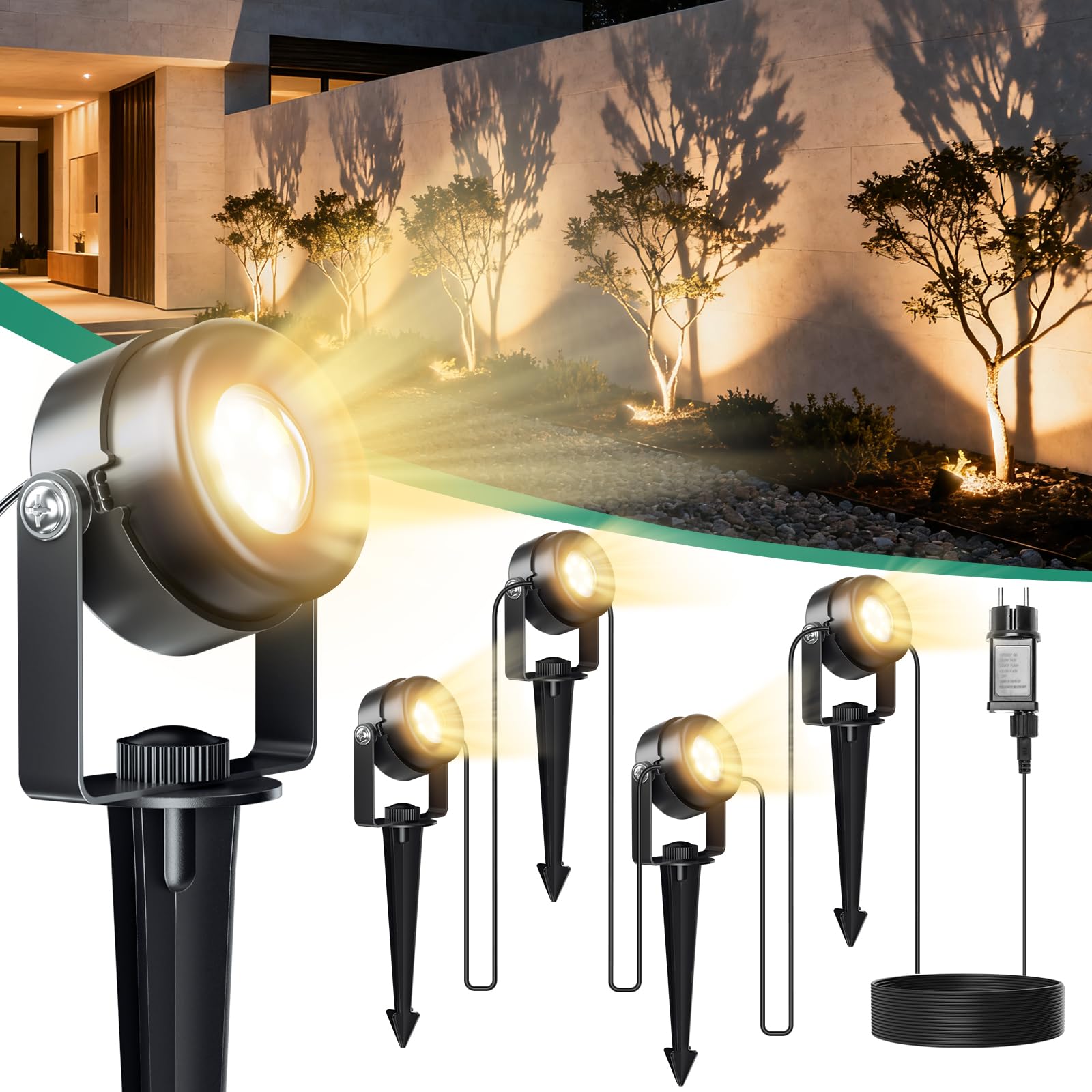 FIFlying LED-Gartenstrahler 4 in 1 mit 14m Kabel – 600 Lumen Gartenbeleuchtung IP65