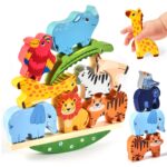 Atoylink Holz-Stapelspielzeug mit 11 Tierfiguren – Montessori Lernspiel ab 2 Jahren