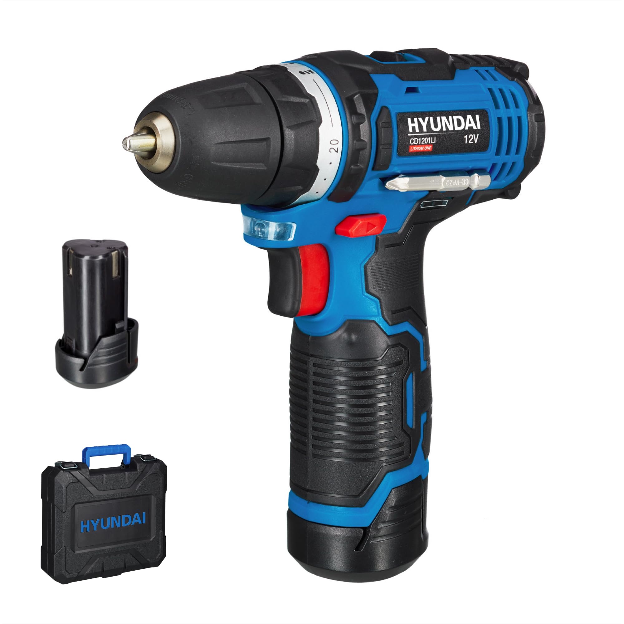 HYUNDAI 12V Akkubohrschrauber CD1201LI SET2A – Kompakt-Bohrmaschine mit 2 Akkus & Koffer