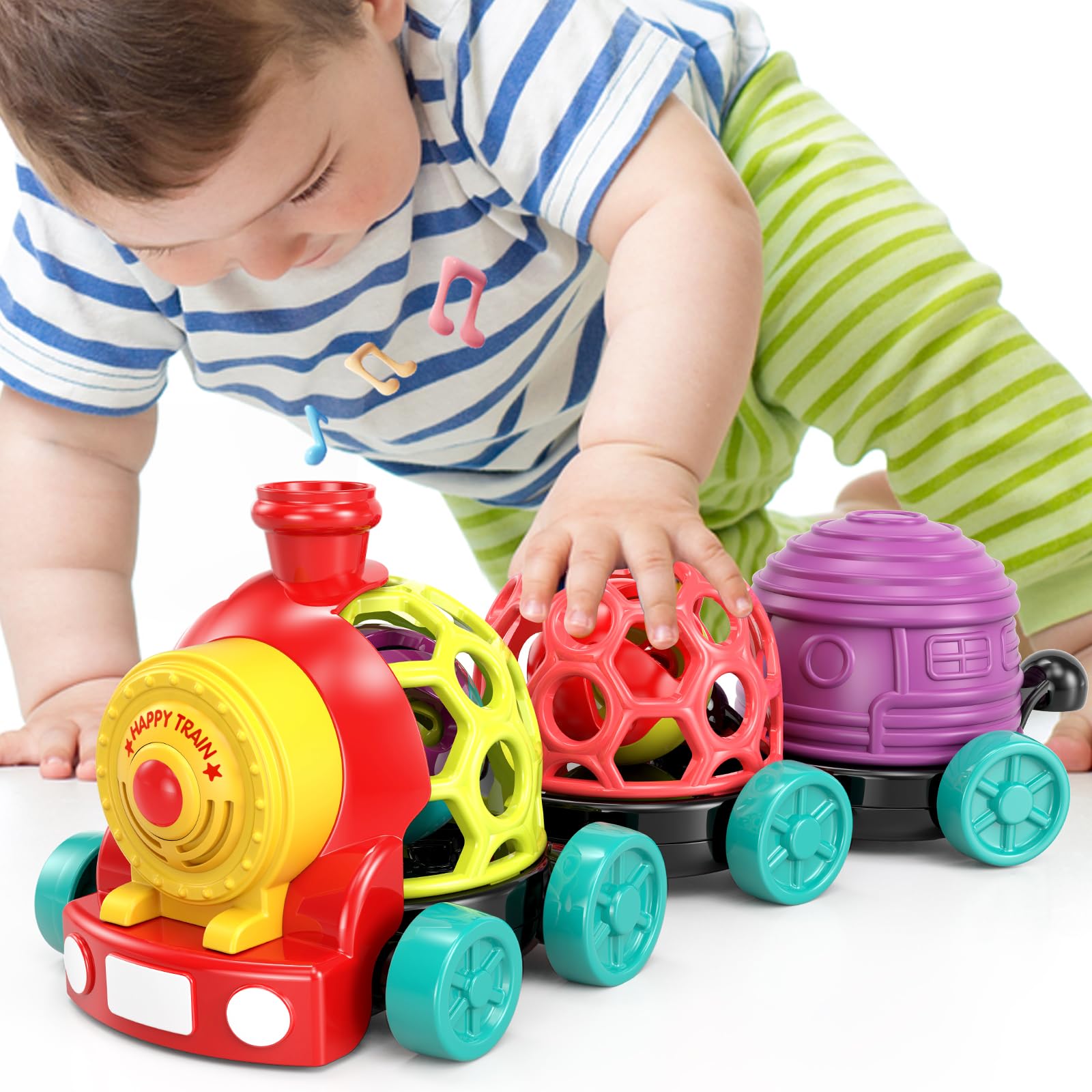 MOONTOY 3-in-1 Rassel-Zugspielzeug – Interaktives Babyspielzeug für 6–24 Monate