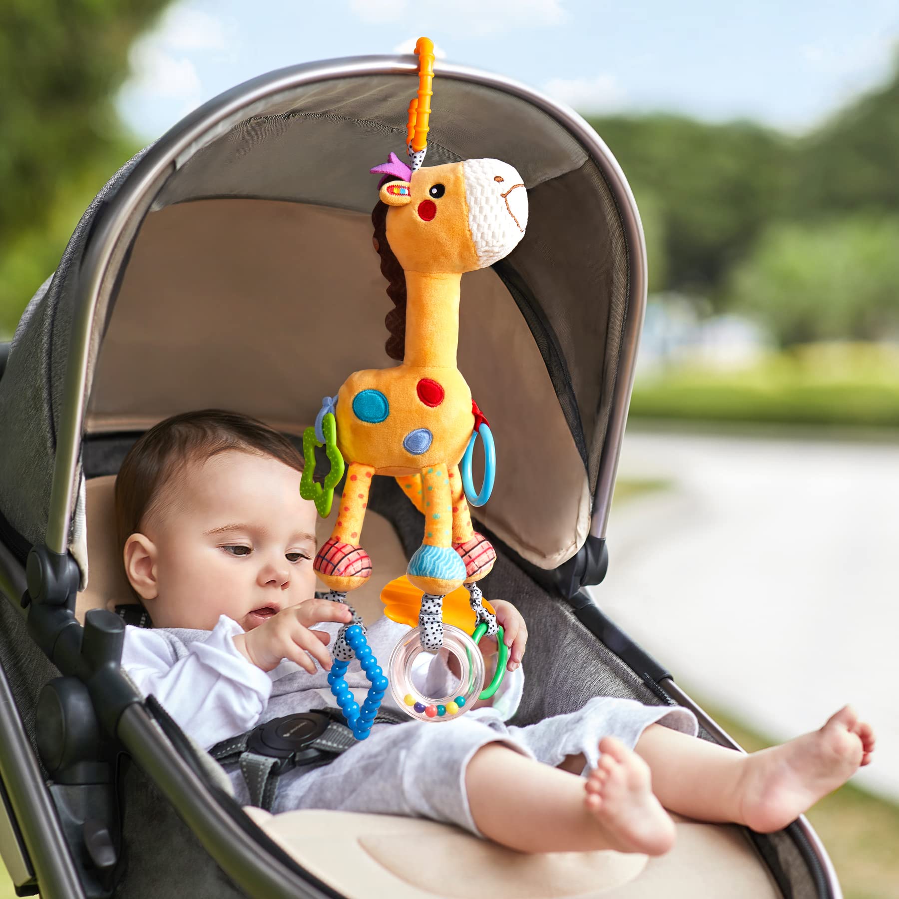 TUMAMA Baby Giraffen-Rassel 35 cm – Hängendes Sensorik-Spielzeug für Kinderwagen & Krippe