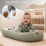 Babynest 90 x 50 cm mit Tragegriff – Weiches Kuschelnest für Neugeborene Sternchen Grau-Weiss – Bild 6