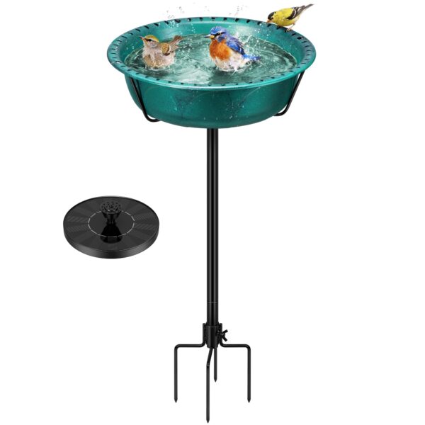VIVOHOME 35 cm Vogeltränke mit Solarbrunnen – Grün, wetterfest & vogelfreundlich