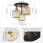 FORCOSO Kristall-Deckenleuchte 3-flammig – Schwarz-Gold Kronleuchter mit K9-Kristall für moderne Räume – Bild 4