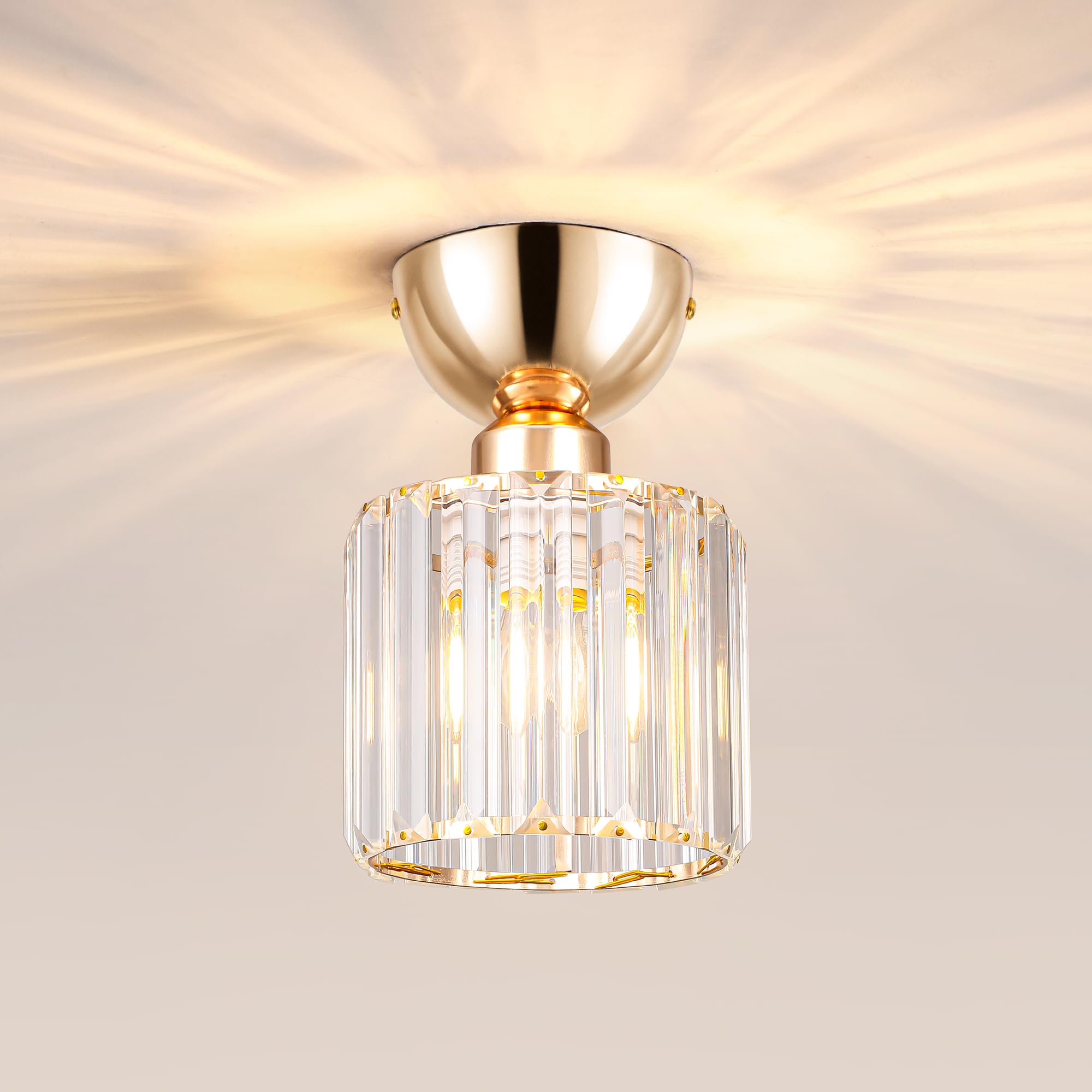 MELAYR Kristall Deckenleuchte Ø13cm Gold – Elegante E27 Deckenlampe für moderne Räume