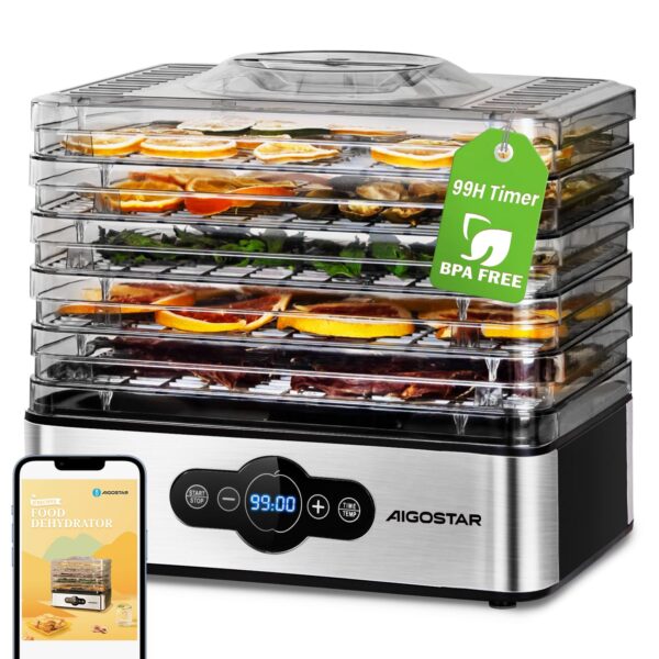 Aigostar Crispy Dörrautomat 240W mit Temperaturregler – Profi-Dehydrator für Obst, Fleisch & Gemüse