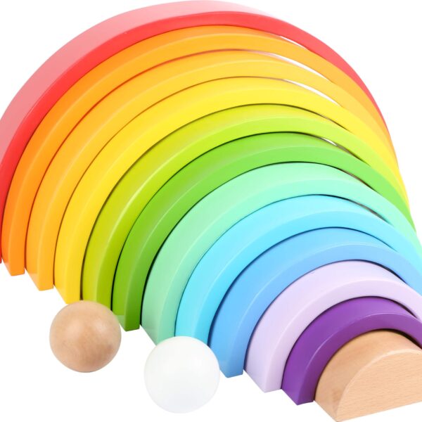 small foot Regenbogen XL Bausteine aus Holz – Montessori Spielzeug ab 1 Jahr