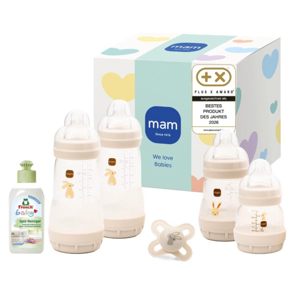 MAM Easy Start Anti-Colic Neugeborenen-Set 0+ Monate – Stillfreundliche Babyflasche mit Schnuller
