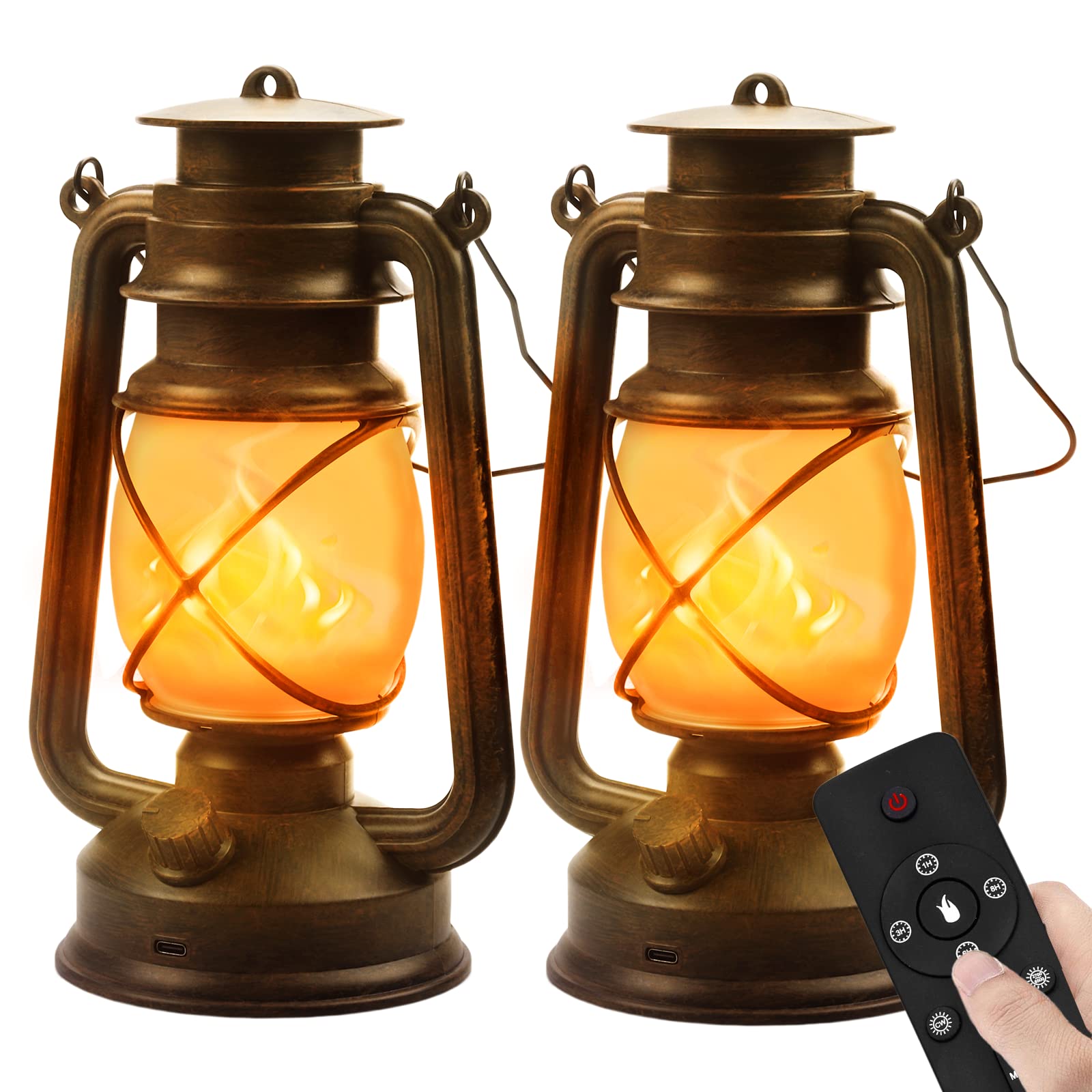 2er Set LED Vintage Laterne mit USB-C – Wiederaufladbar, dimmbar & wetterfest für Garten