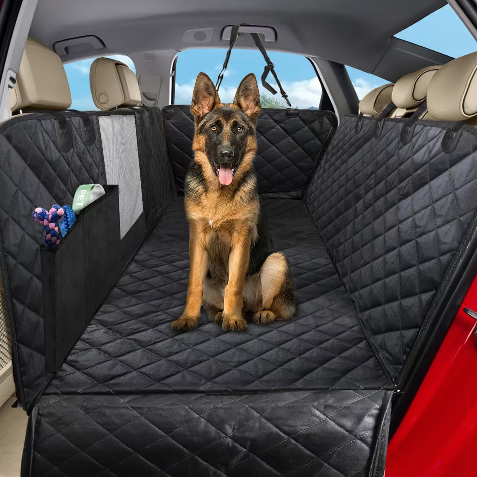 Sosayet Hundedecke Auto 137x147 cm – 4-in-1 Autoschondecke mit Sichtfenster & Sicherheitsgurt