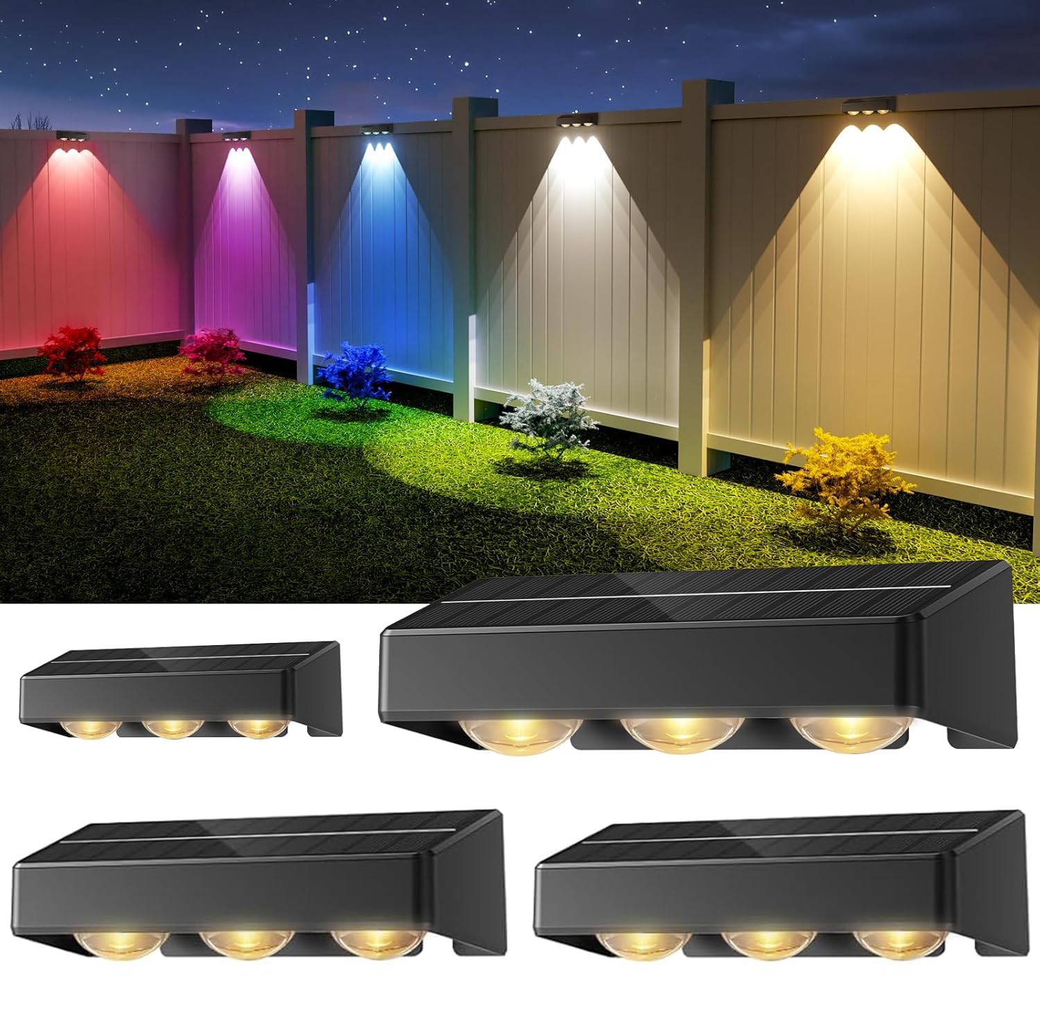 NIORSUN Solar Wandleuchten 4er Set mit 11 Modi & 9 Farben – IP65 Zaunleuchten für Garten