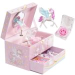 ProCase Schmuckschatulle mit Spieluhr Einhorn & konservierten Blumen – Musikdose für Mädchen
