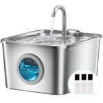 BalimoPet Katzenbrunnen Edelstahl 2,6L – Automatischer Trinkbrunnen mit Vierfach-Filtersystem