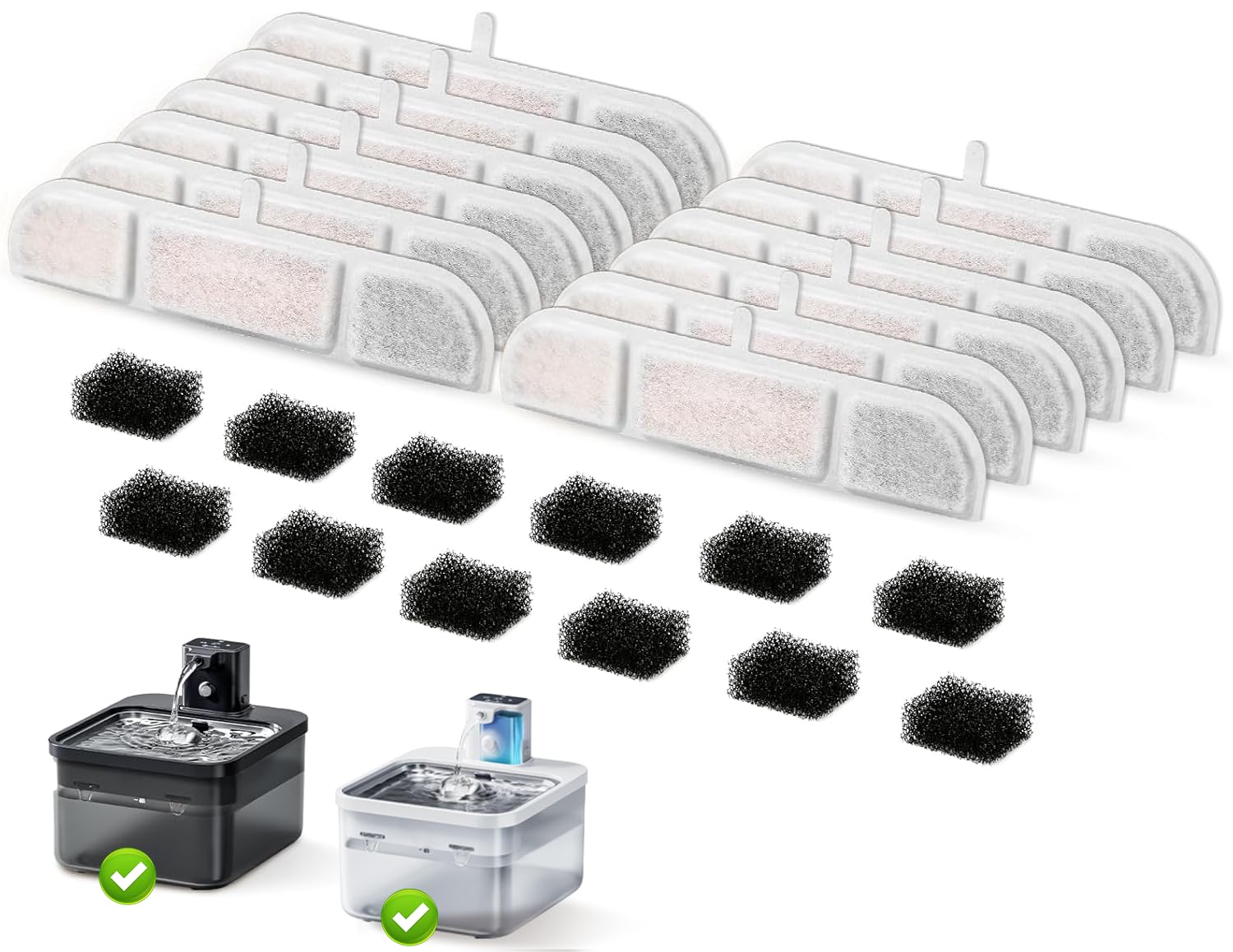 NautyPaws Katzenbrunnen Filter 24er Set – Aktivkohle & Ionentausch für DownyPaws
