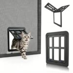PETLESO Haustierklappe für Fliegengitter 21×24.5 cm – Magnetverschluss für Katzen & Hunde
