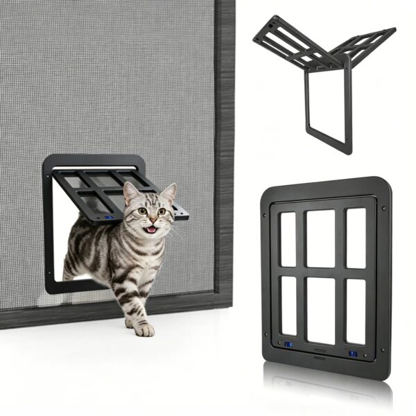 PETLESO Haustierklappe für Fliegengitter 21×24.5 cm – Magnetverschluss für Katzen & Hunde