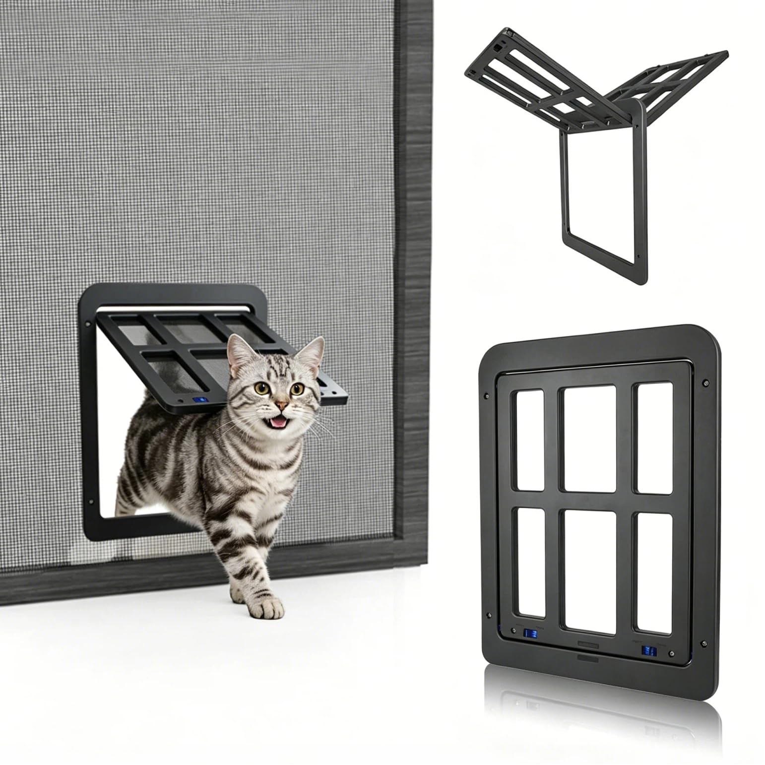PETLESO Haustierklappe für Fliegengitter 21×24.5 cm – Magnetverschluss für Katzen & Hunde
