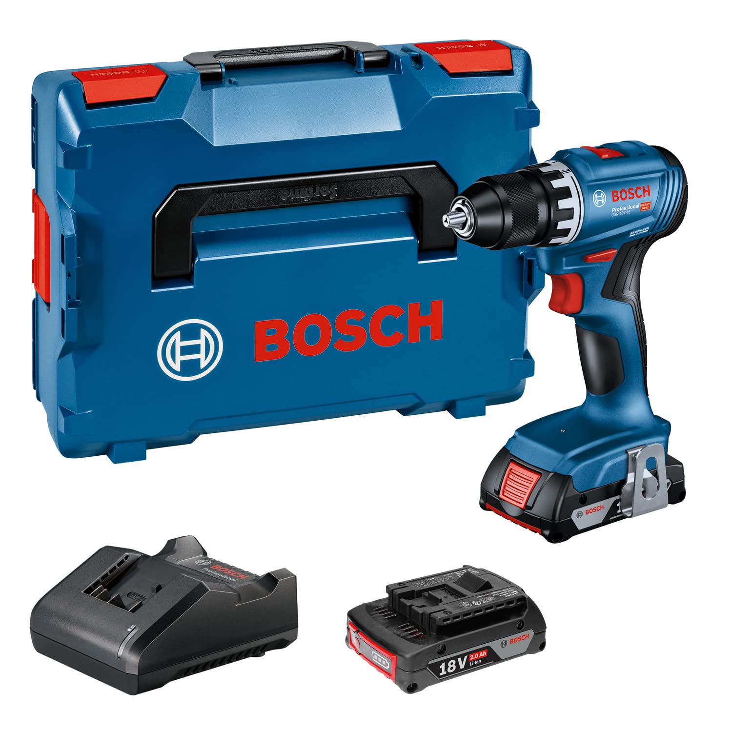 Bosch Professional GSR 18V-45 Akku Bohrschrauber – 45 Nm mit 2x Akkus & Ladegerät
