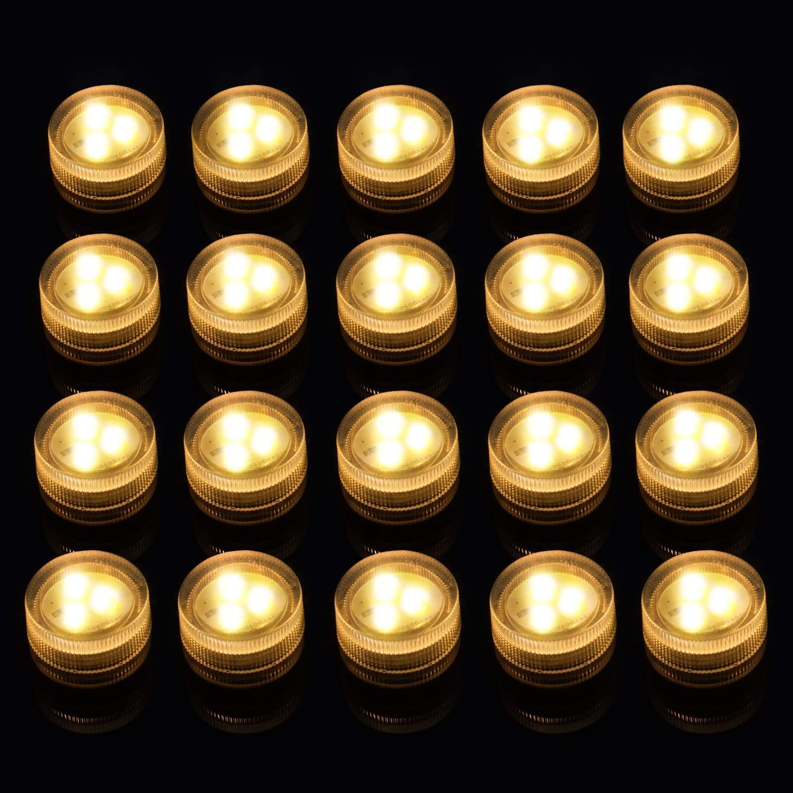 LUXJET 20er Set Mini LED Teelichter wasserdicht – Warmweiss Unterwasser Deko für Pool & Aquarium