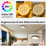 JZEKVN LED Deckenleuchte 30cm Schwarz mit Holz – 24W Deckenlampe 4000K für Wohnräume – Bild 6