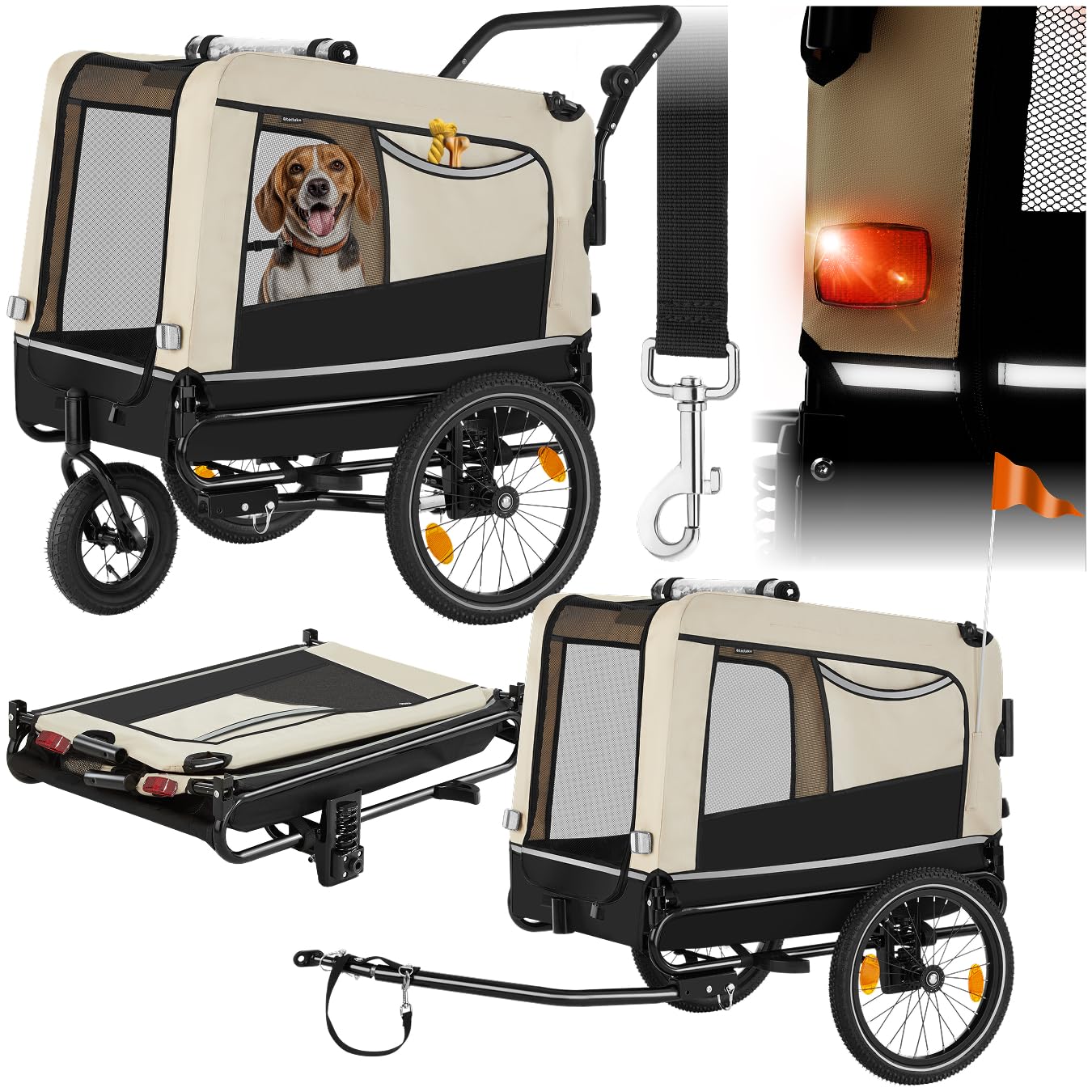 tectake® Hundeanhänger 2-in-1 – Fahrradanhänger & Jogger bis 40 kg mit Sicherheitszubehör