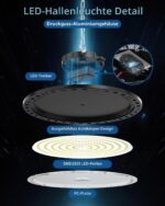 HAPYLUMI LED Hallenstrahler 100W, 2er Set – 10.000 Lumen UFO Werkstattlampe IP65 – Bild 3
