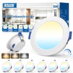 JESLED LED Einbaustrahler 230V 6er Set – 5W Dimmbar 3CCT 770LM IP54 für Bad & Küche