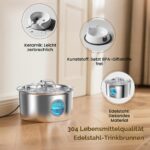 UMOCUOY Katzenbrunnen 2.6L Edelstahl – Automatischer Wasserspender mit 5-Schicht Filtersystem – Bild 2