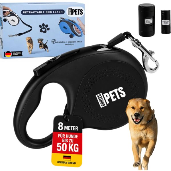 CORTES PETS Rollleine 8M für Hunde bis 50 kg – Ausziehbar mit Kotbeutelhalter & Soft-Grip