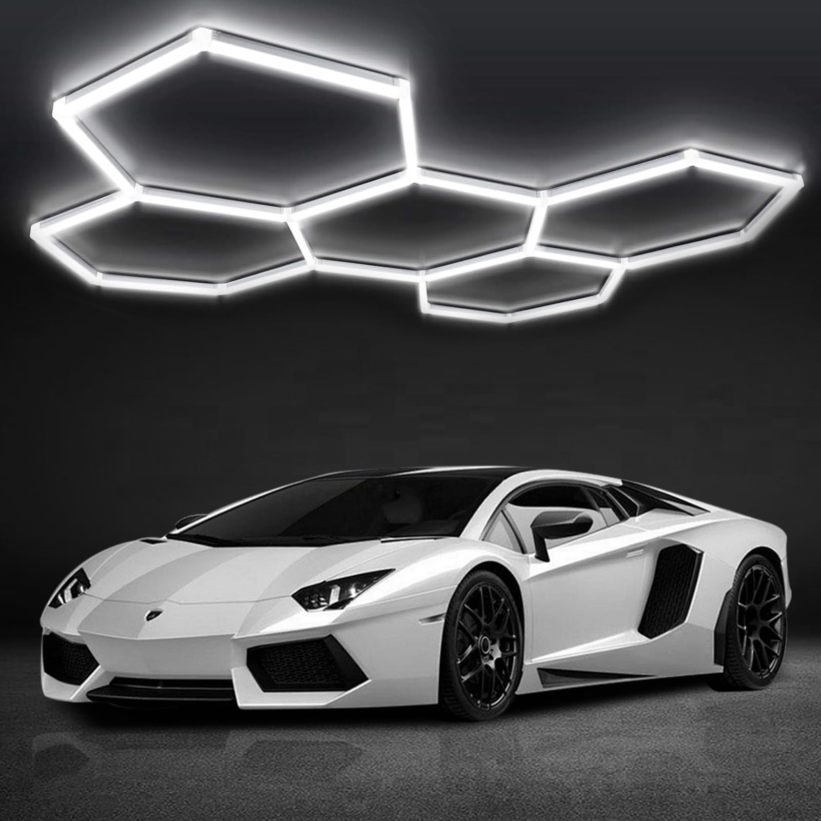 DIKHEE Garagenlampe LED 192W 6500K Sechseck – Verformbare Werkstatt Deckenleuchte für Garage & Lager