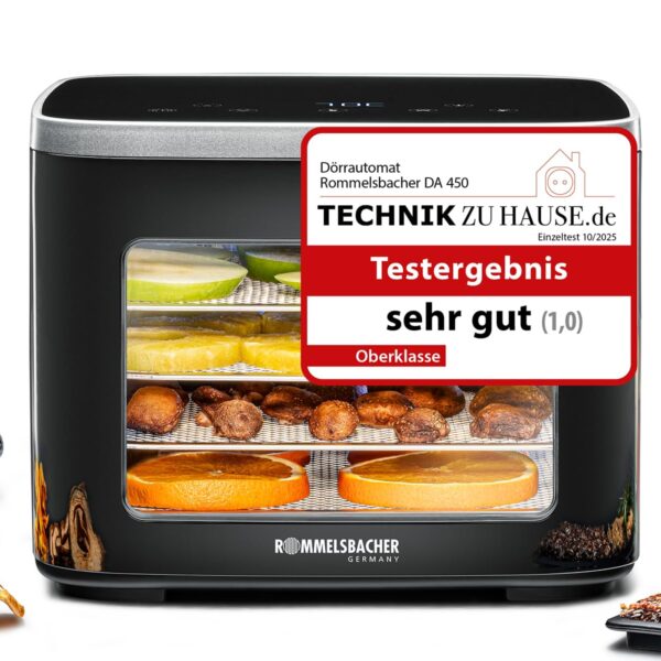 ROMMELSBACHER DA 450 Dörrautomat – Kompakt-Dörrgerät mit 5 Tabletts & 99h Timer