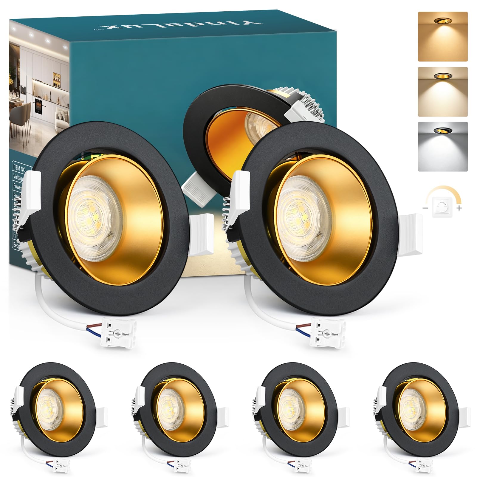 YindaLux 6er LED Einbaustrahler 230V – 5W 550LM Dimmbar 3CCT Schwenkbar IP44