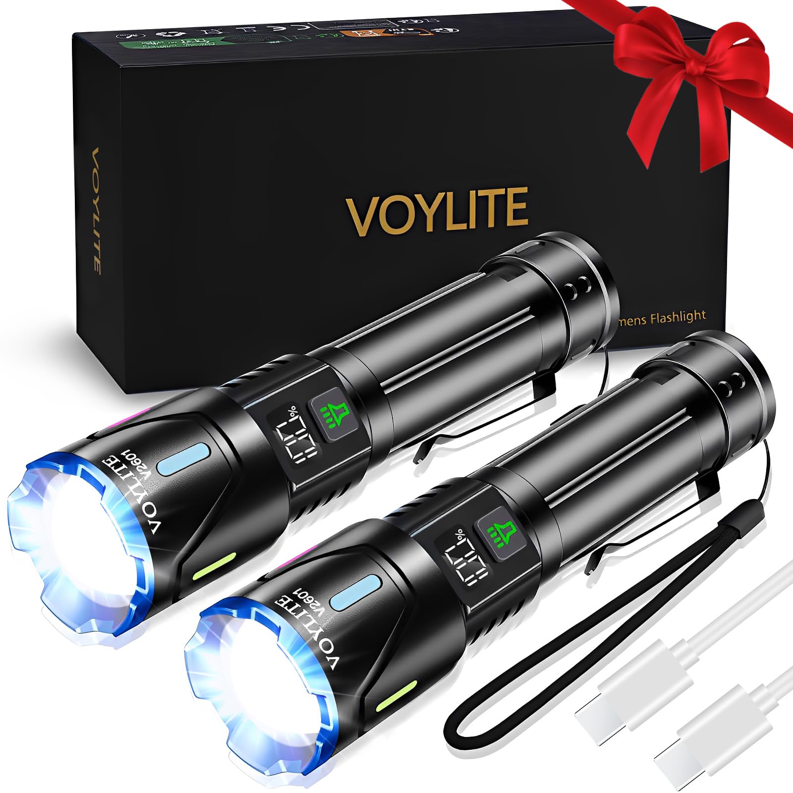 Voylite LED Taschenlampe 2er-Set – 1000000 Lumen, 1500m Reichweite, IPX7 Wasserdicht