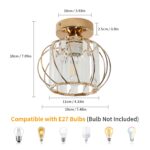 Goeco Gold Deckenleuchte Kristall E27 – Vintage Käfigdesign Ø19cm für Flur & Wohnzimmer – Bild 2