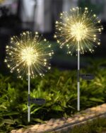 Joysing Solar Gartenleuchte Pusteblume mit 120 LED – 8 Modi Gartenstecker 2er Set