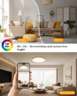Forepin LED Deckenleuchte 30cm, 12W, 2600lm, dimmbar mit Fernbedienung – IP54 Wasserfest – Bild 5