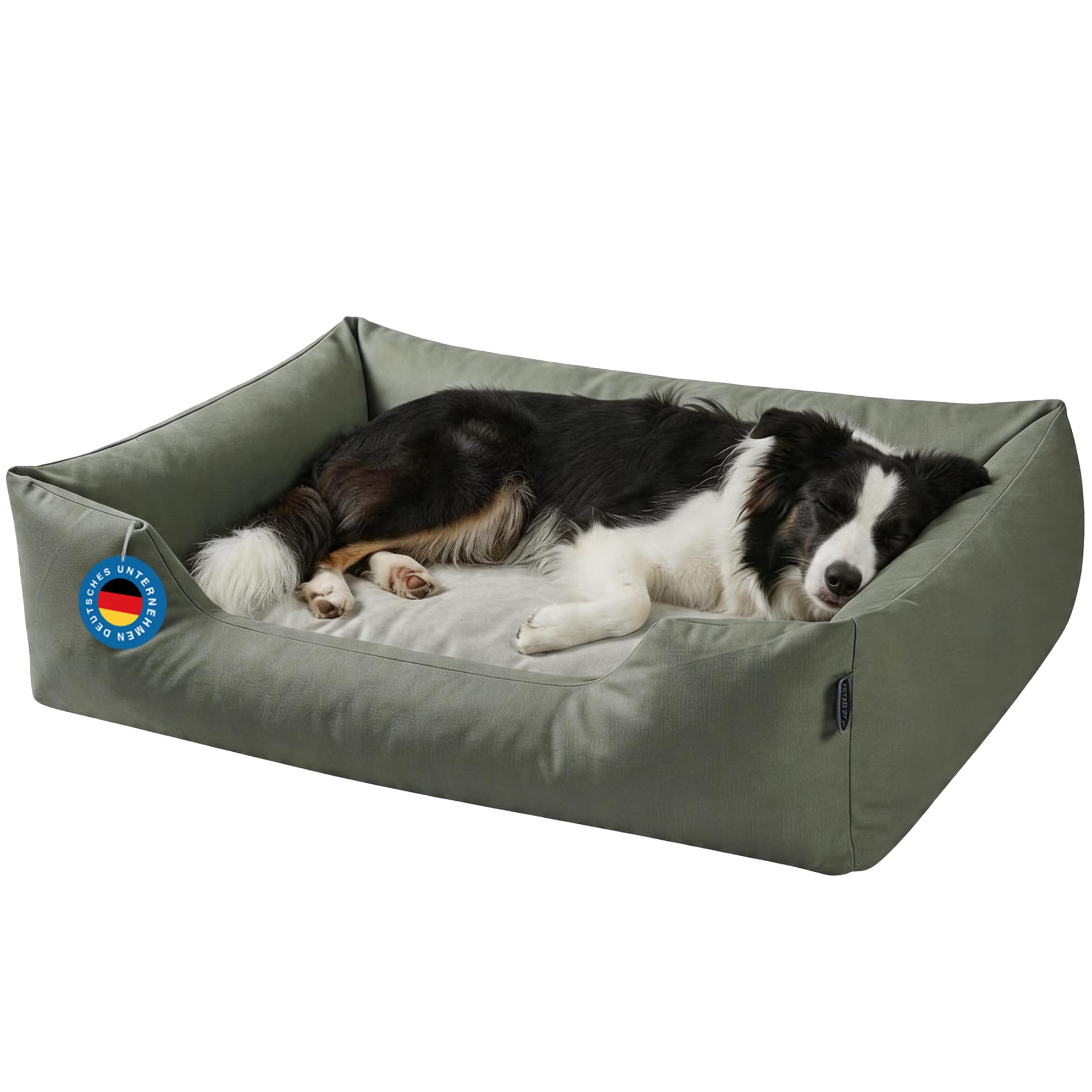 Zedelmaier Hundebett L 90×68cm Olivgrün – Ergonomisches Hundekorb mit abnehmbarem Bezug