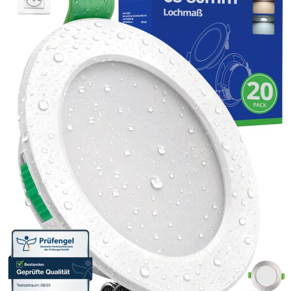 HOMEOW 20er Set LED Einbaustrahler 230V dimmbar – 3 Farbtemperaturen, IP44, 5W 400lm